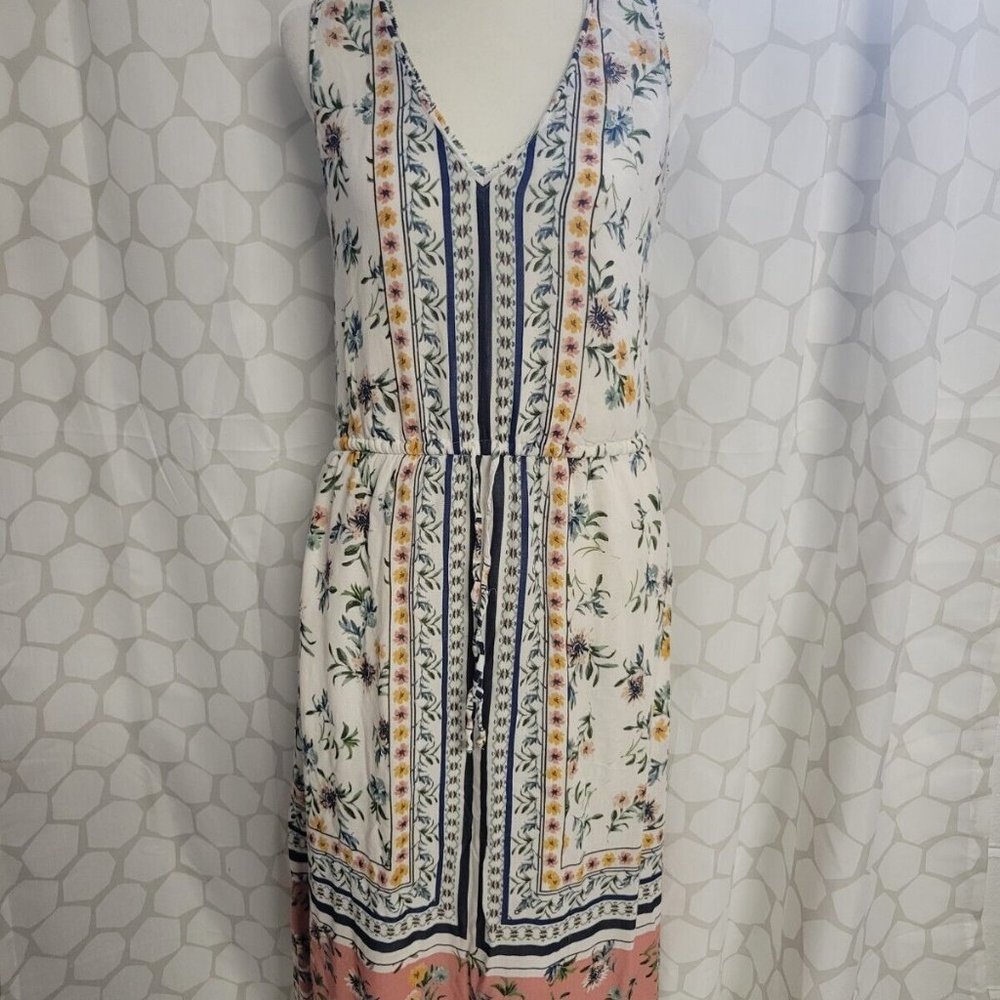 Lucky Brand Floral Sun Maxi Dress Womens Size Small Sleeveless Lined Tie Waist